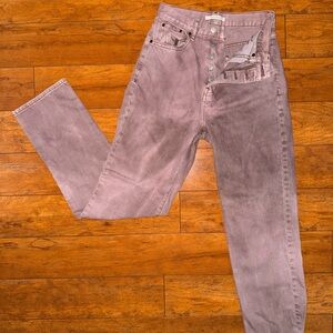 Washed Brown High-Waist Button-Fly Dad Jeans